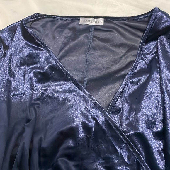 Sz L ZABERRY Women's V Neck Wrap Long Sleeve Elegant Velvet Cocktail Maxi New - Picture 7 of 7